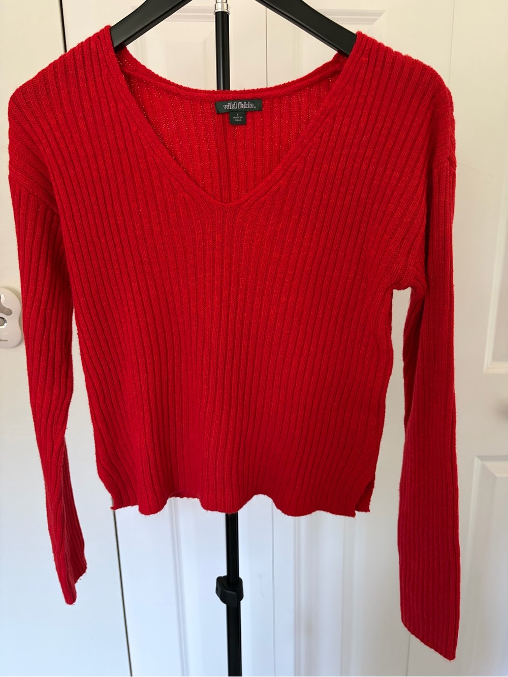 wild fable Red Ribbed V-Neck Sweater